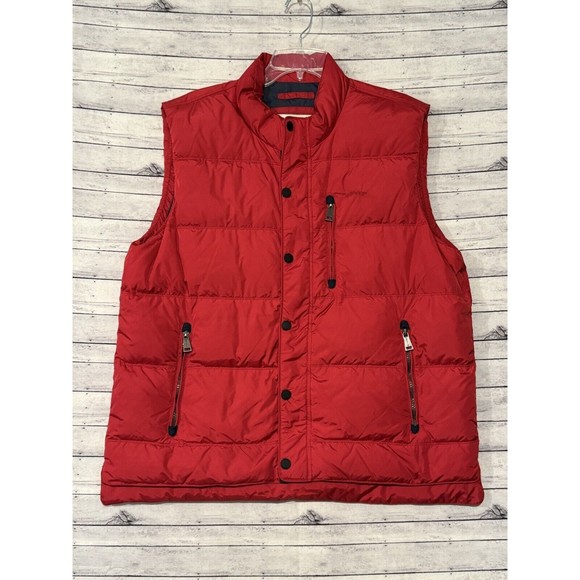 ORVIS Mens Duck Down Puffer Vest Sz L Red Button Front Zipper Pockets GUC - Picture 1 of 16
